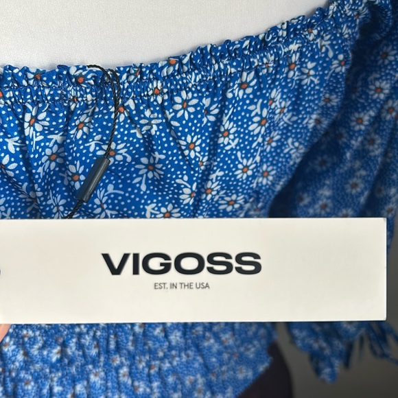 New Vigoss Women’s Smocked Drop Off the Shoulder Floral 3/4 Sleeve Peasant Top - Picture 6 of 12